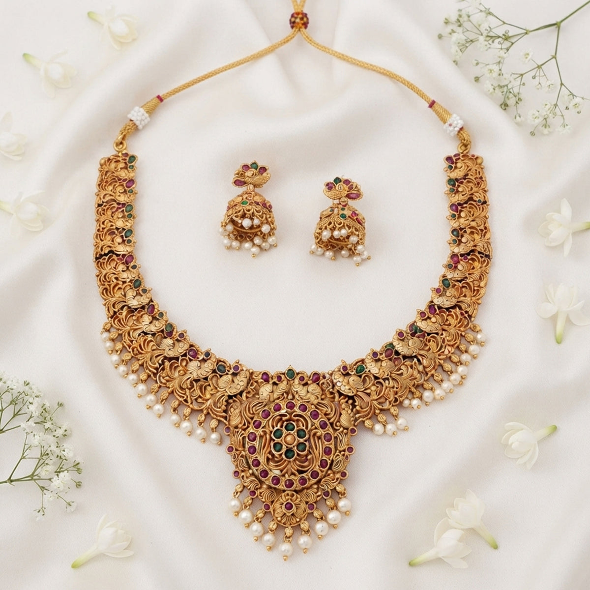 Js Fashion Beautiful Pota Stone And Pearl Necklace Set With Maching Earrings