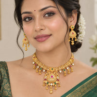 Js Fashion Designer Rajwadi Necklace Set With Matching Antique Earrings