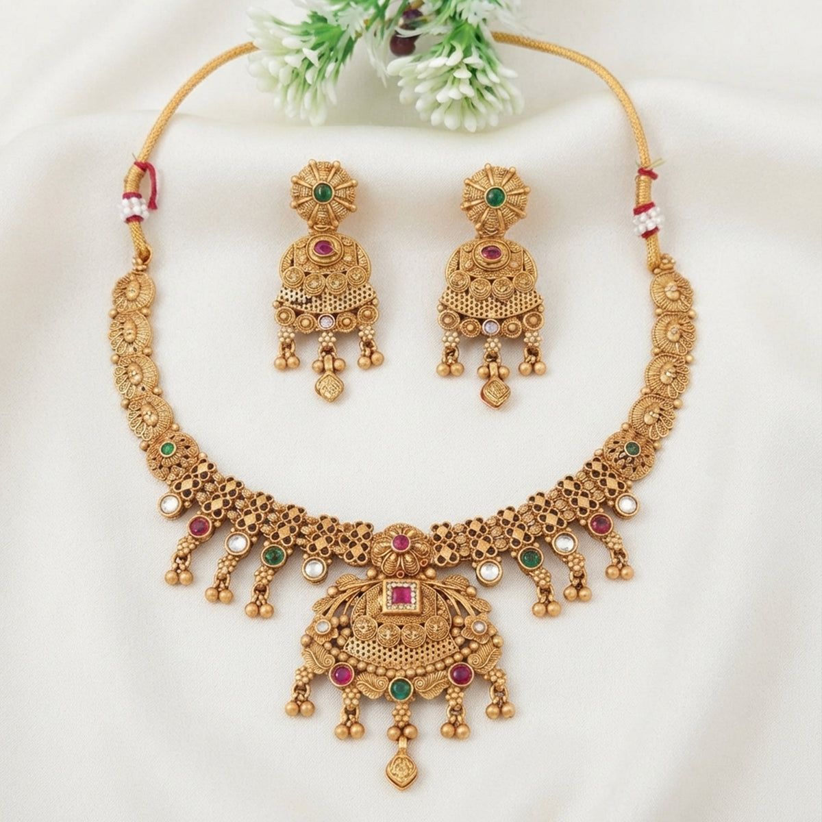 Js Fashion Beautiful Pota Stone And Pearl Necklace Set With Maching Earrings