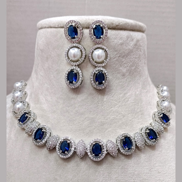 Exotica Collection American Diamond Blue Necklace Set