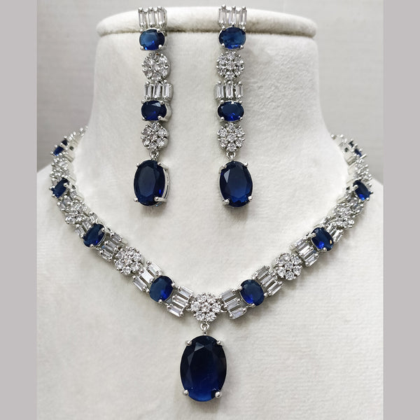Exotica Collection American Diamond Blue Necklace Set