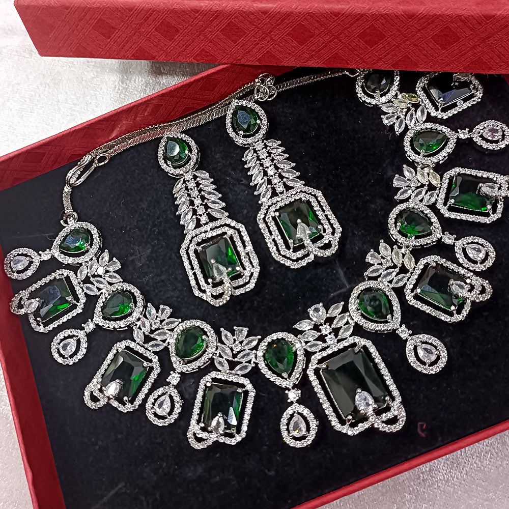 Exotica Collection American Diamond Green Necklace Set