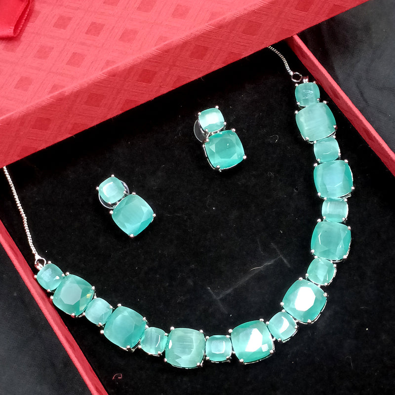 Exotica Collection American Diamond Mint Green Necklace Set