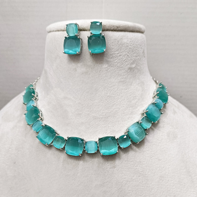 Exotica Collection American Diamond Mint Green Necklace Set