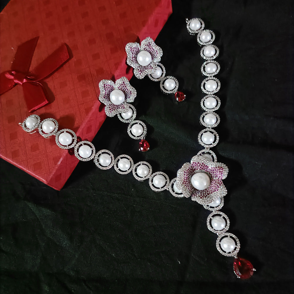 Exotica Collection American Diamond Nano Ruby Necklace Set