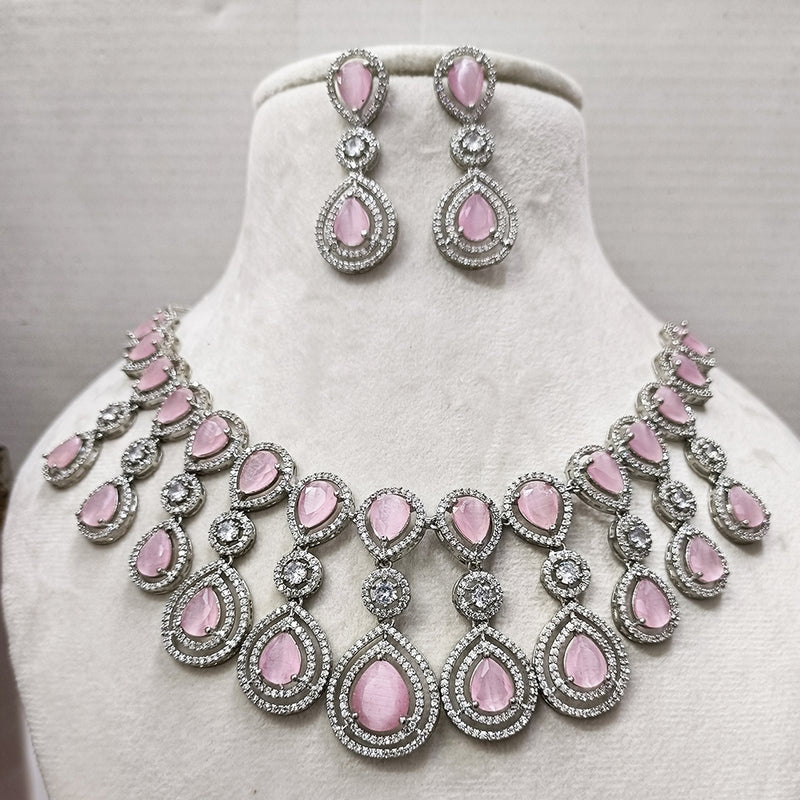 Exotica Collection American Diamond Pink Necklace Set