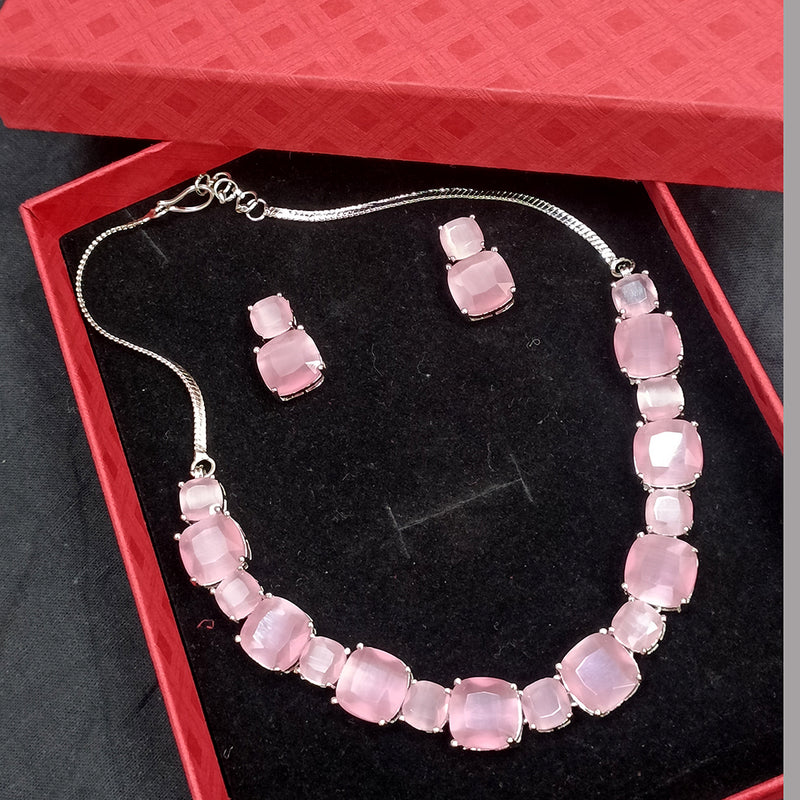 Exotica Collection American Diamond Pink Necklace Set