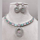 Exotica Collection American Diamond Pink And Mint Green Necklace Set
