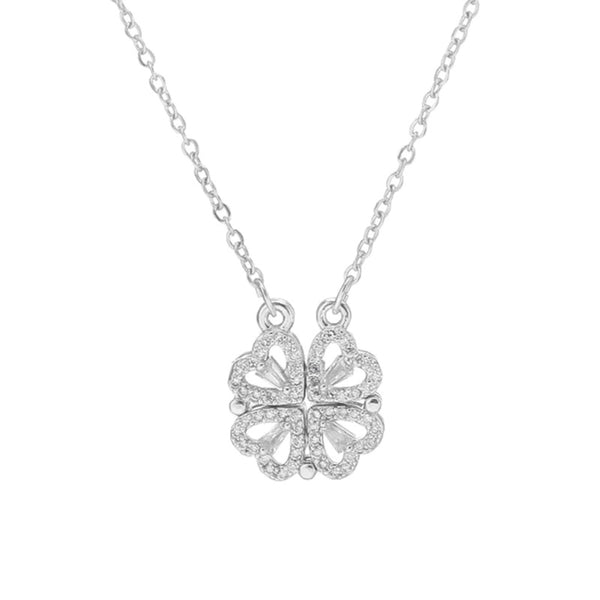 Salty Hyacinth 4-pcs Zircon Heart Magnetic Clover Necklace - Silver - Necklace