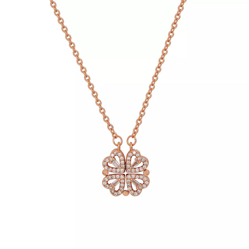 Salty Hyacinth 4-pcs Zircon Heart Magnetic Clover Necklace - Rose Gold - Necklace