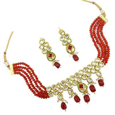 Bhavi Jewels Gold Plated Kundan Stone And Pearl Choker Necklace Set