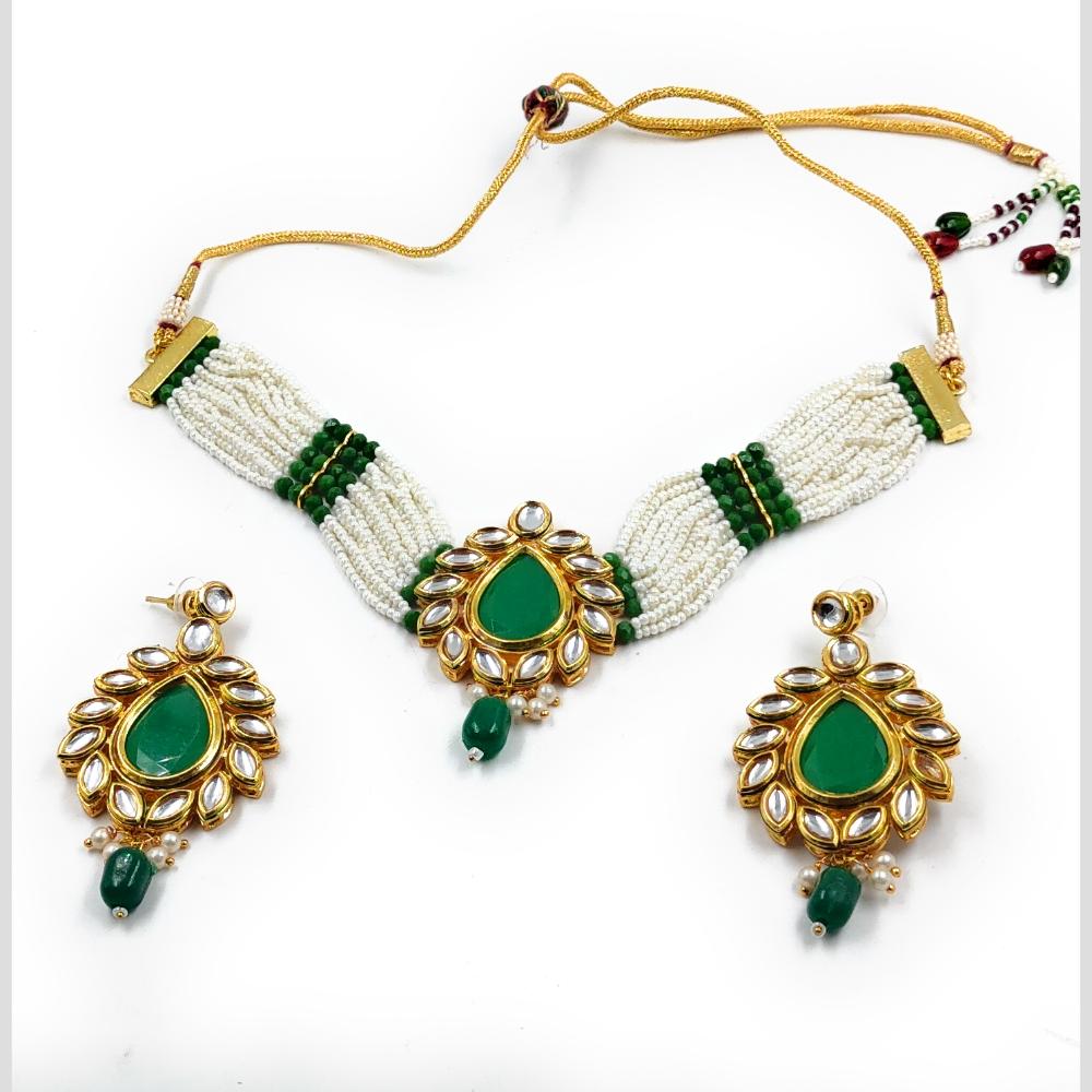 Knigght angel  Gold Plated Kundan And Beads Necklace Set