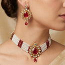 Knigght angel  Gold Plated Kundan And Beads Necklace Set