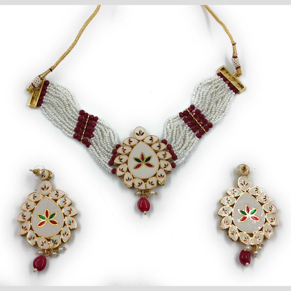 Knigght angel  Gold Plated Kundan And Beads Necklace Set