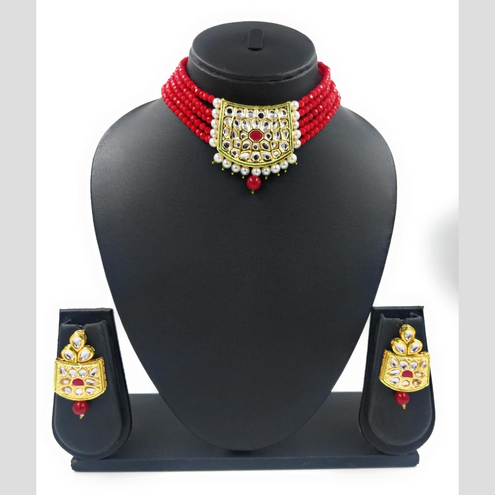 Knigght angel  Gold Plated Kundan And Beads Necklace Set