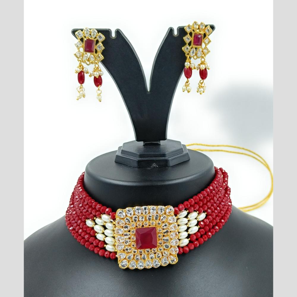 Knigght angel  Gold Plated Kundan And Beads Necklace Set