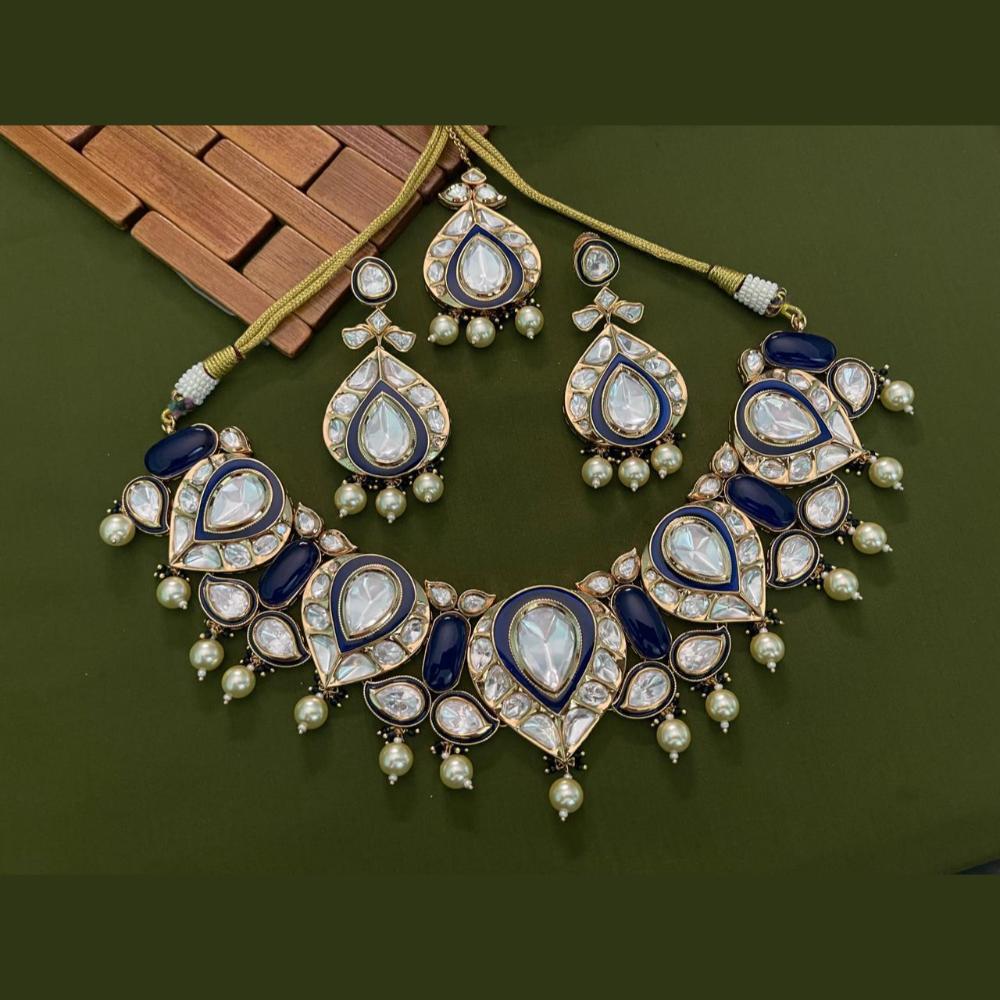 Arham Premium Gold Plated Designer Heavy Polki Kundan And Meenakari Choker Necklace Set