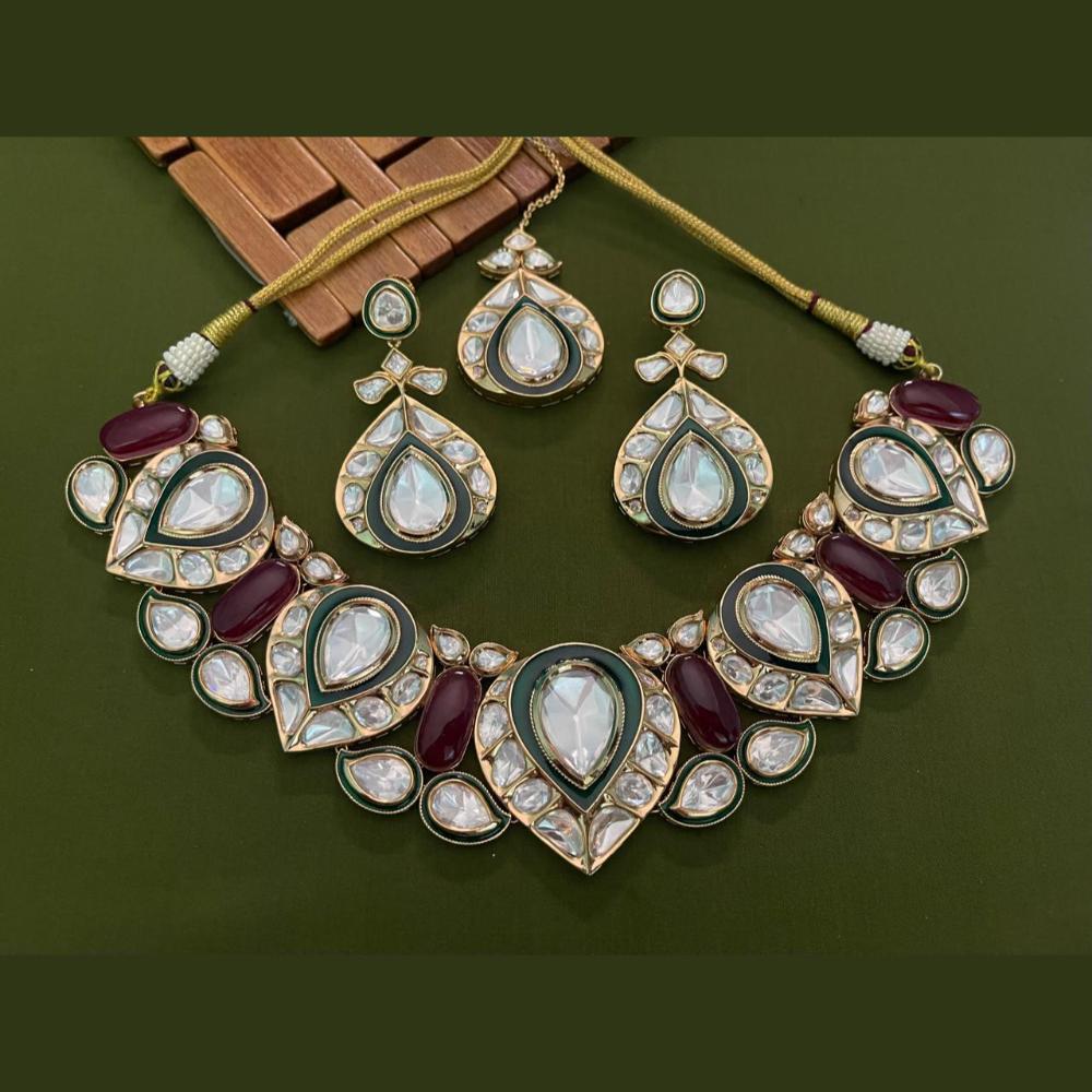 Arham Premium Gold Plated Designer Heavy Polki Kundan And Meenakari Choker Necklace Set