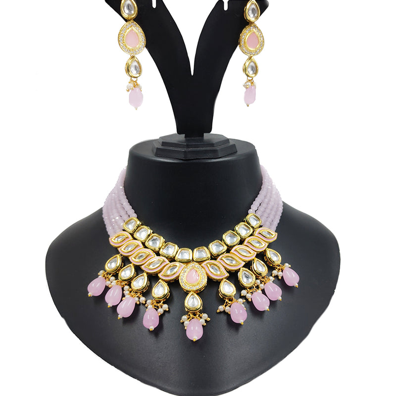 Knigght Angel Jewels Gold Plated Kundan And Beads Necklace Set