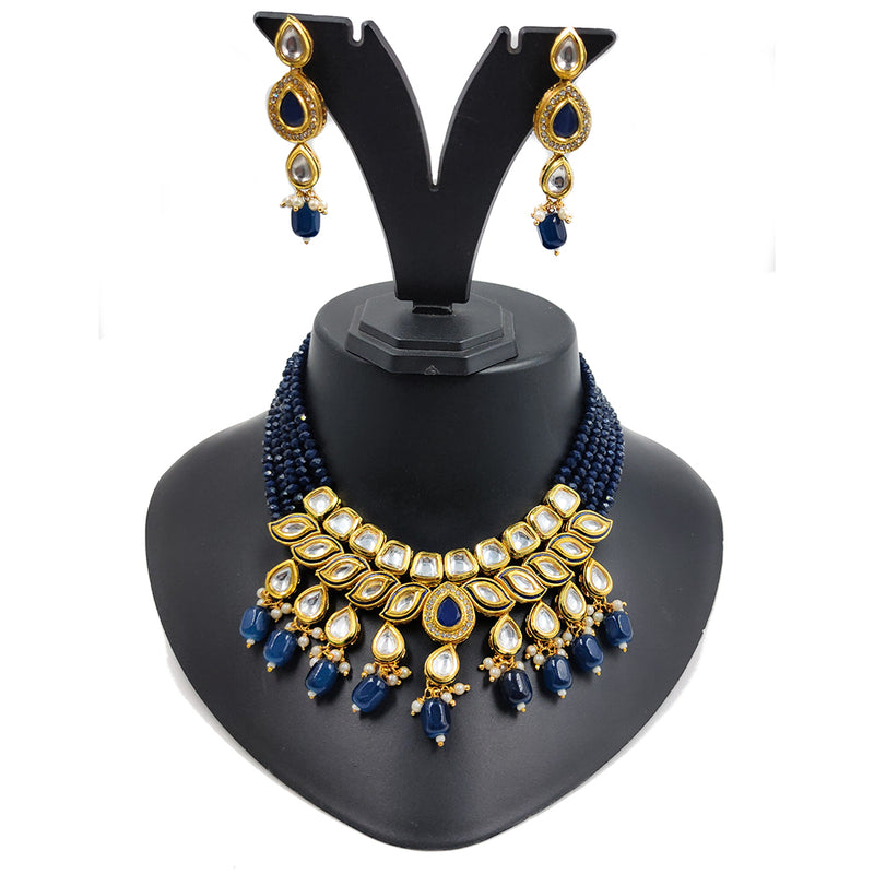 Gehana Mahal Gold Plated Kundan And Beads Necklace Set