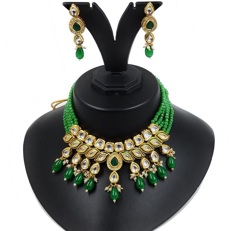 Gehana Mahal Gold Plated Kundan And Beads Necklace Set