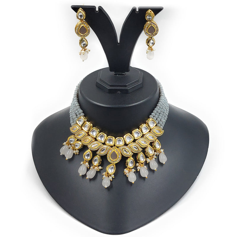 Gehana Mahal Gold Plated Kundan And Beads Necklace Set