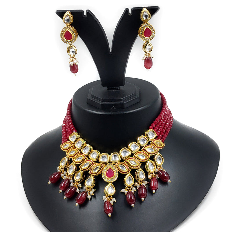 Gehana Mahal Gold Plated Kundan And Beads Necklace Set