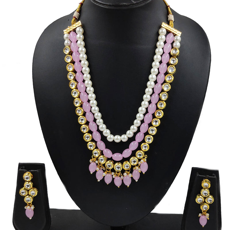 Gehana Mahal Gold Plated Kundan And Beads Multi Layer Necklace Set