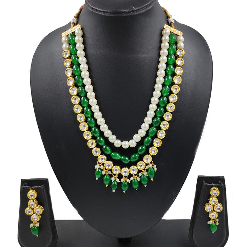 Knigght Angel Jewels Gold Plated Kundan And Beads Multi Layer Necklace Set