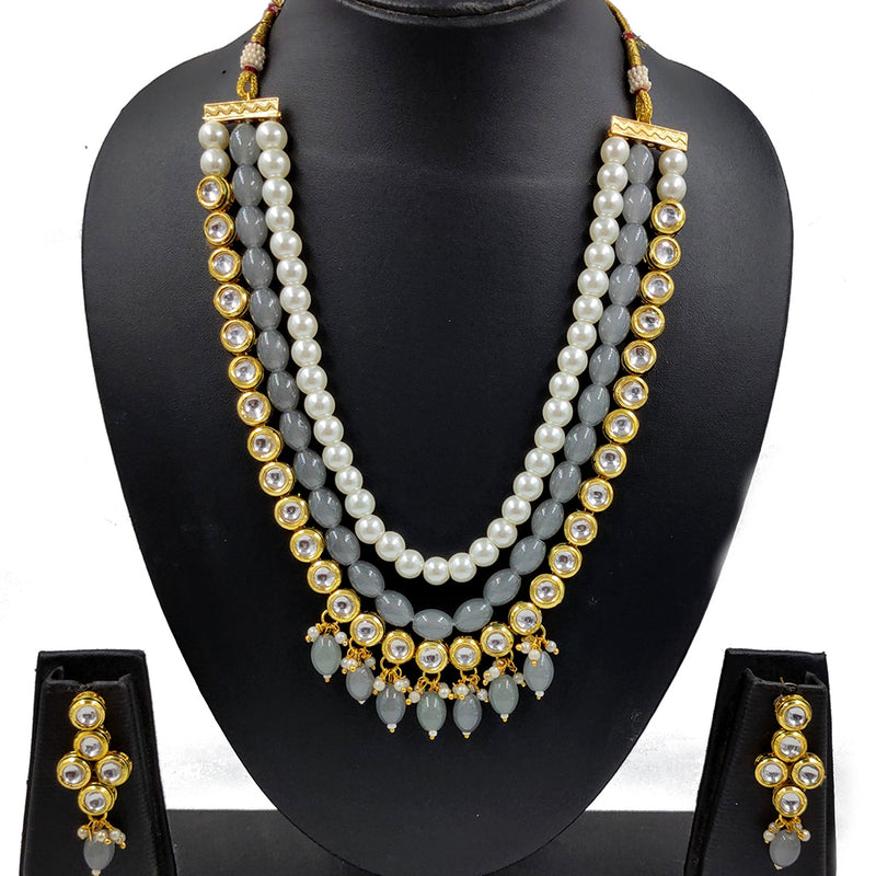 Gehana Mahal Gold Plated Kundan And Beads Multi Layer Necklace Set