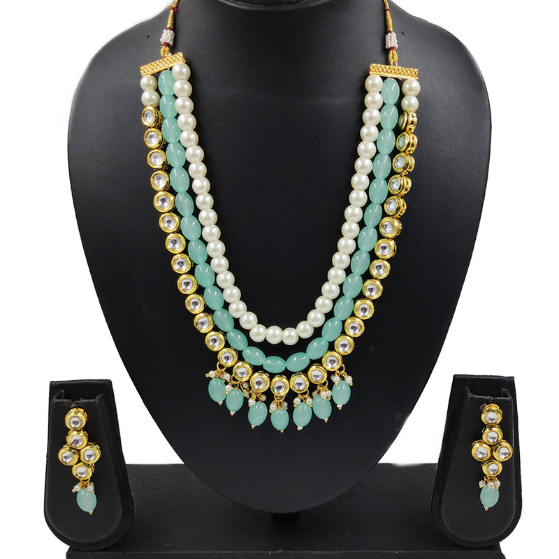 Gehana Mahal Gold Plated Kundan And Beads Multi Layer Necklace Set