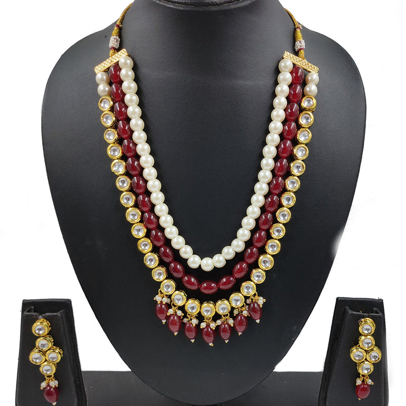 Knigght Angel Jewels Gold Plated Kundan And Beads Multi Layer Necklace Set