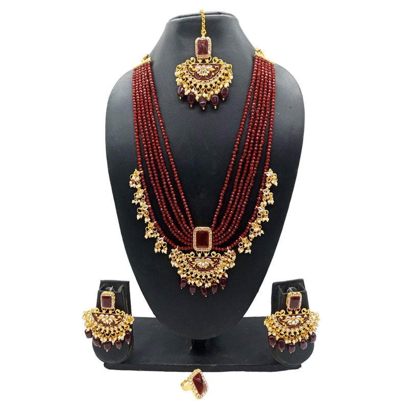 Gehana Mahal Gold Plated Multi Layer Beads Long Necklace Set