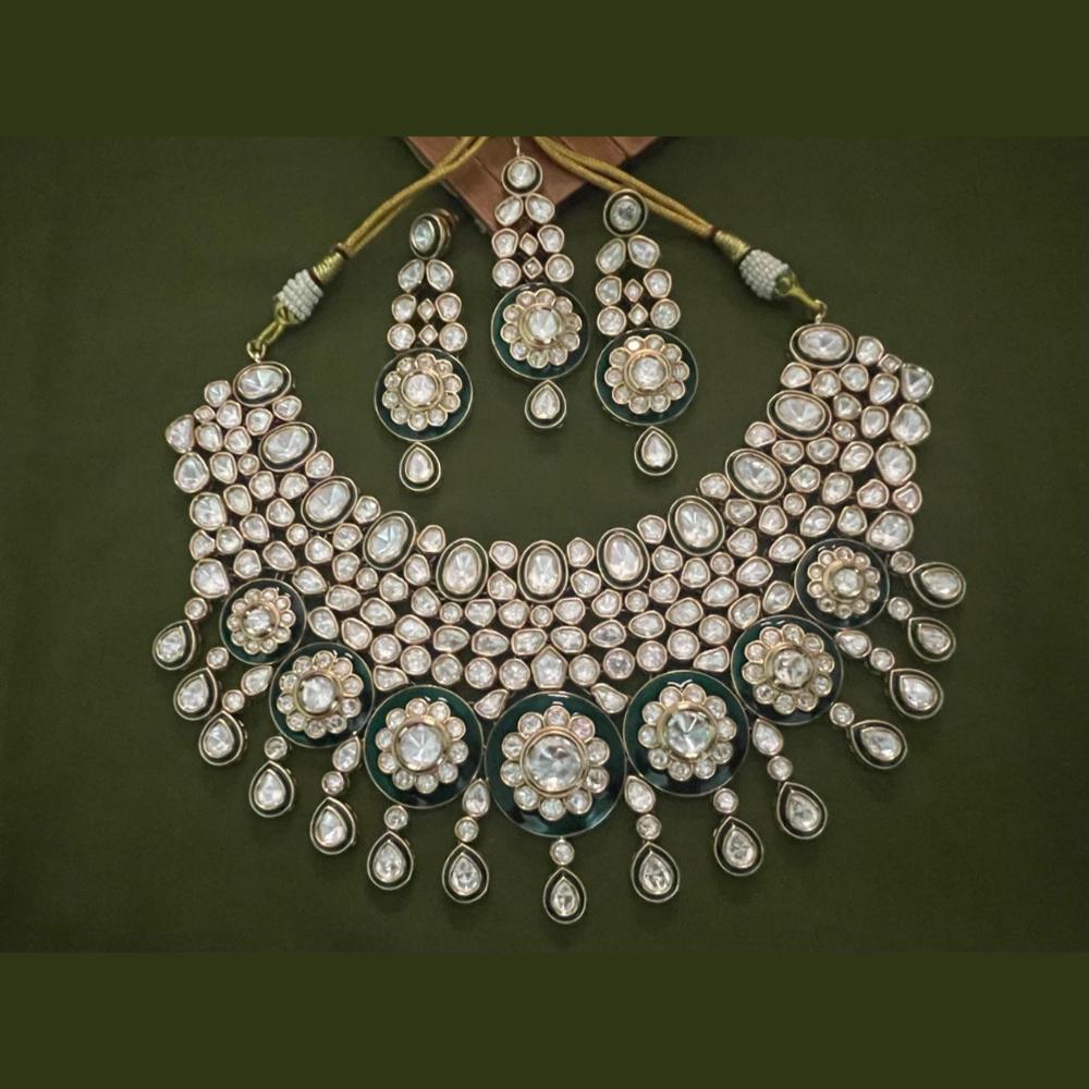 Arham Premium Gold Plated Designer Heavy Polki Kundan And Meenakari Necklace Set