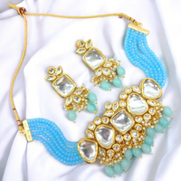 Gehana Mahal Gold Plated Kundan And Beads Choker Necklace Set