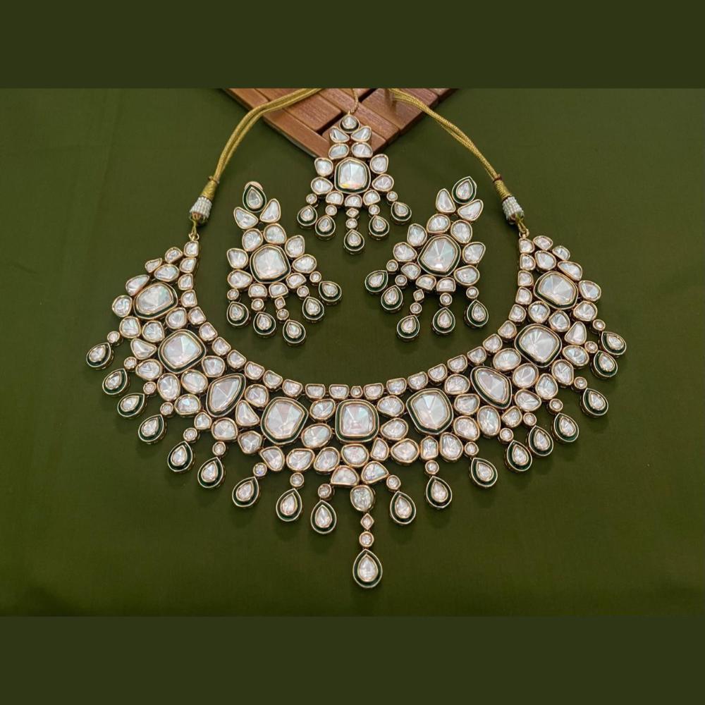 Arham Premium Gold Plated Designer Heavy Polki Kundan And Meenakari Necklace Set