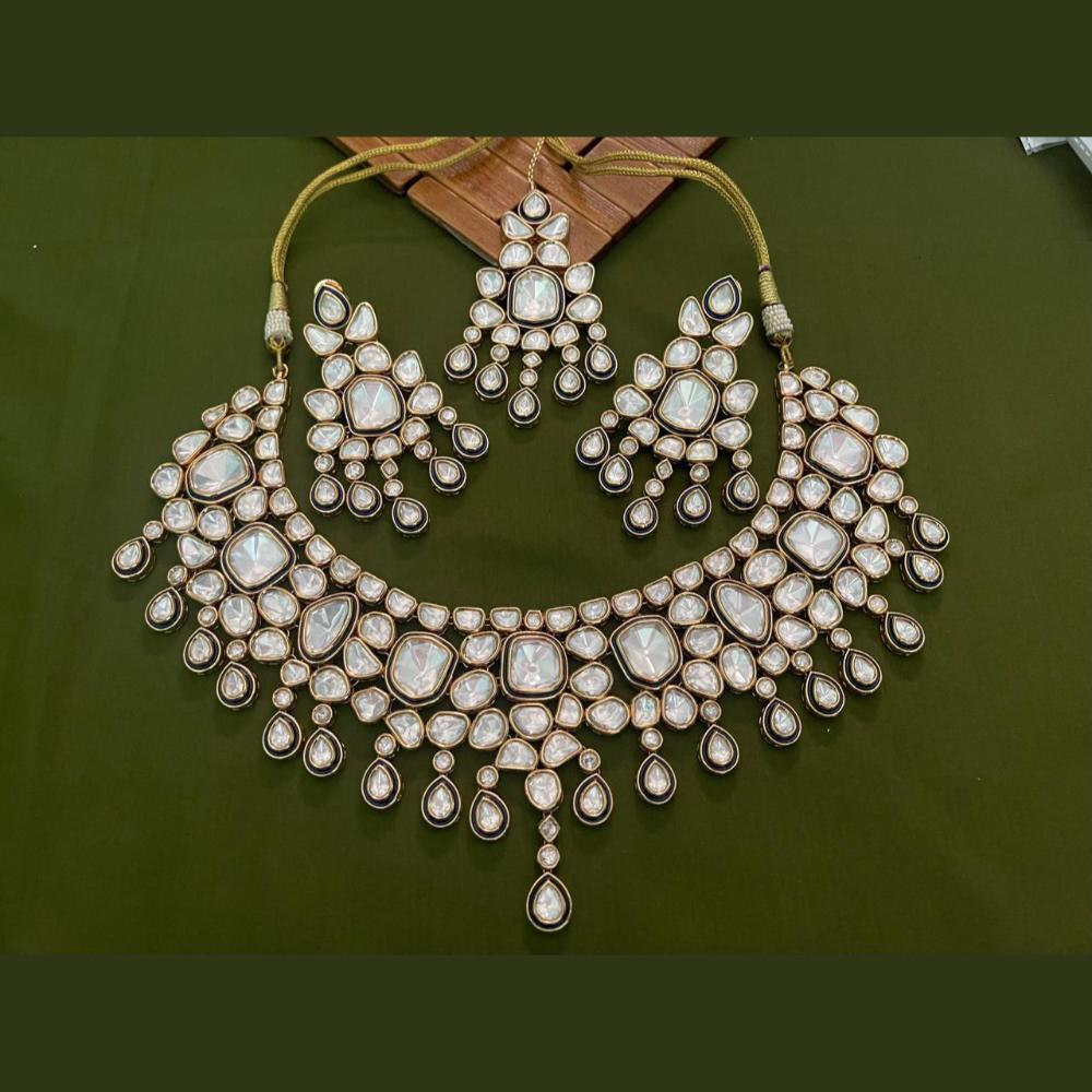 Arham Premium Gold Plated Designer Heavy Polki Kundan And Meenakari Necklace Set