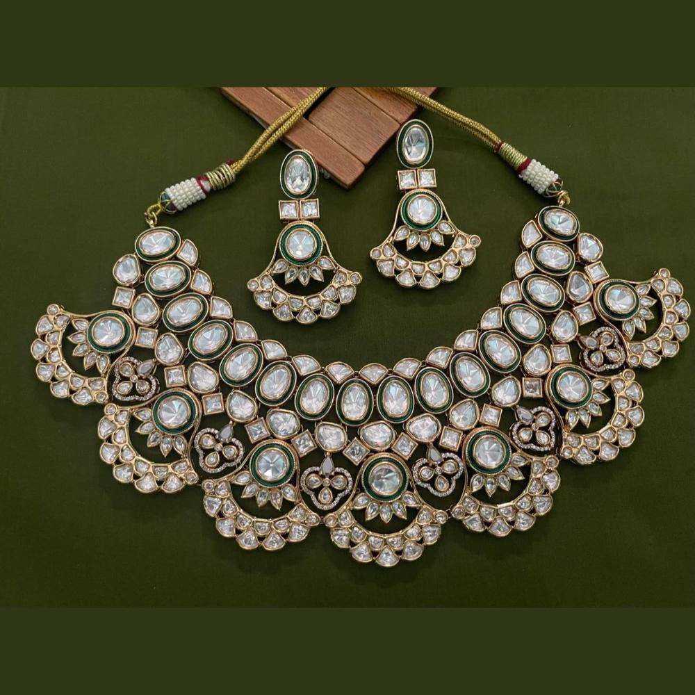 Arham Premium Gold Plated Designer Heavy Polki Kundan And Meenakari Necklace Set