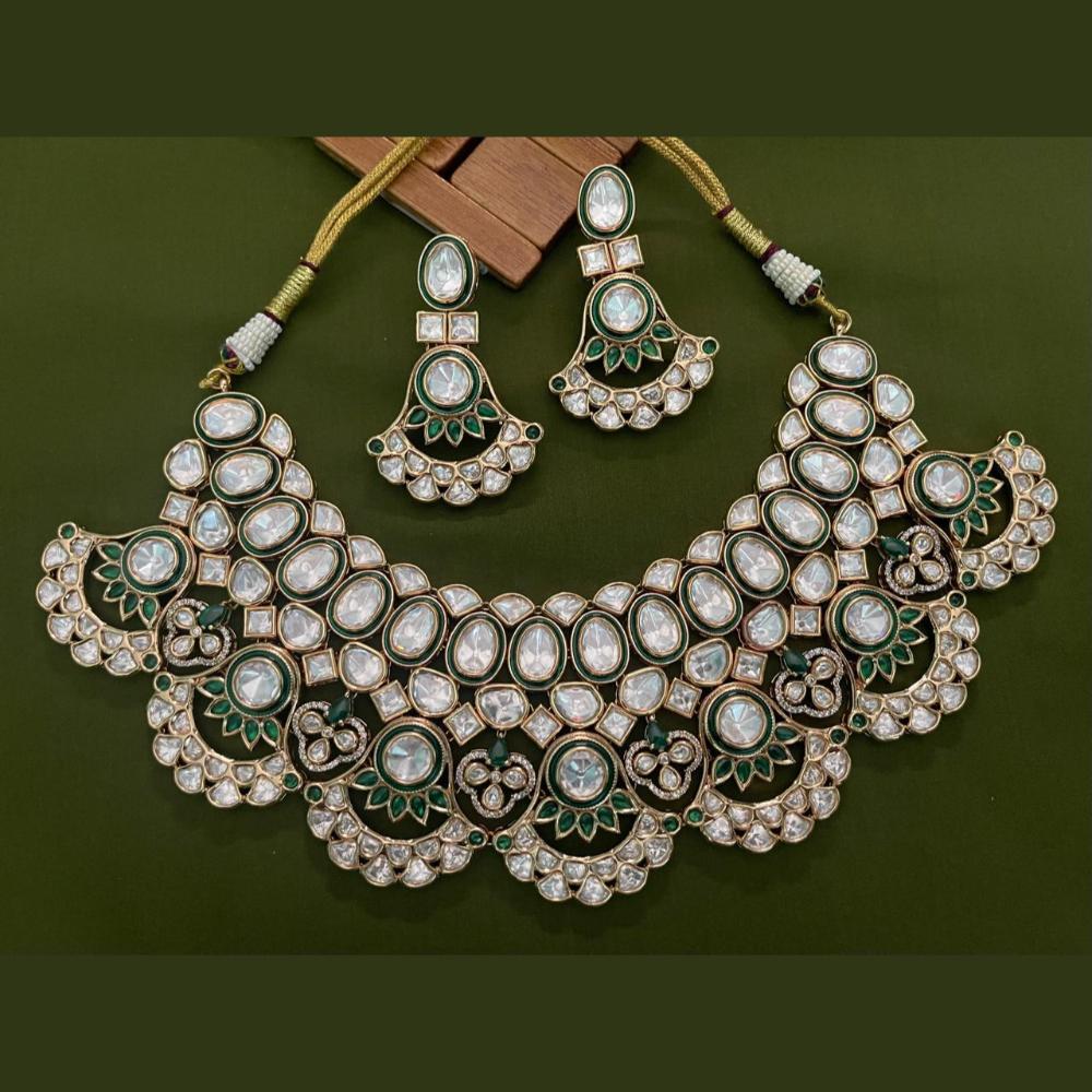 Arham Premium Gold Plated Designer Heavy Polki Kundan And Meenakari Necklace Set