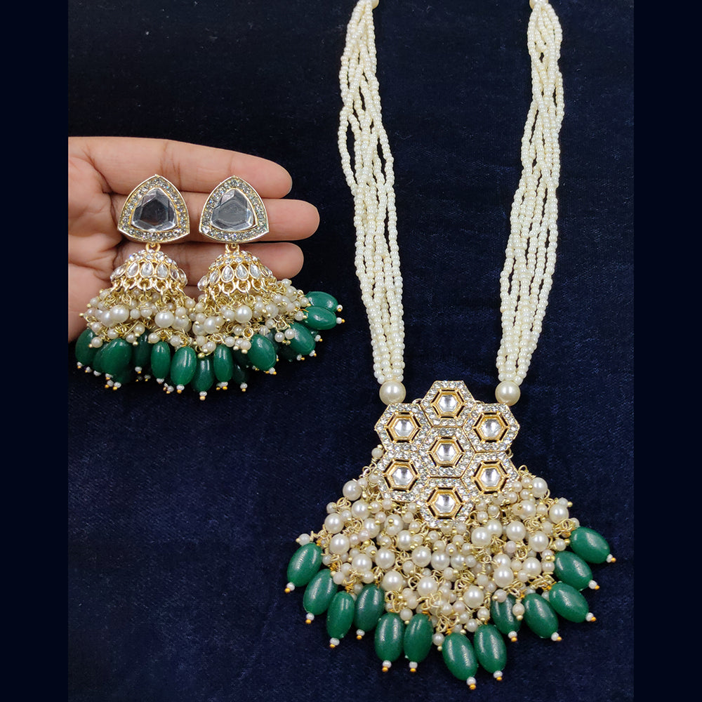 Gehana Mahal Gold Plated Kundan And Pearl Long Necklace Set