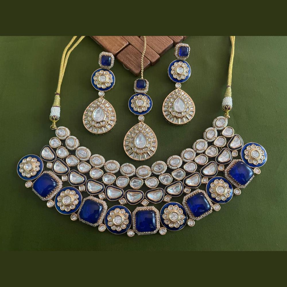 Arham Premium Gold Plated Designer Heavy Polki Kundan And Meenakari Choker Necklace Set