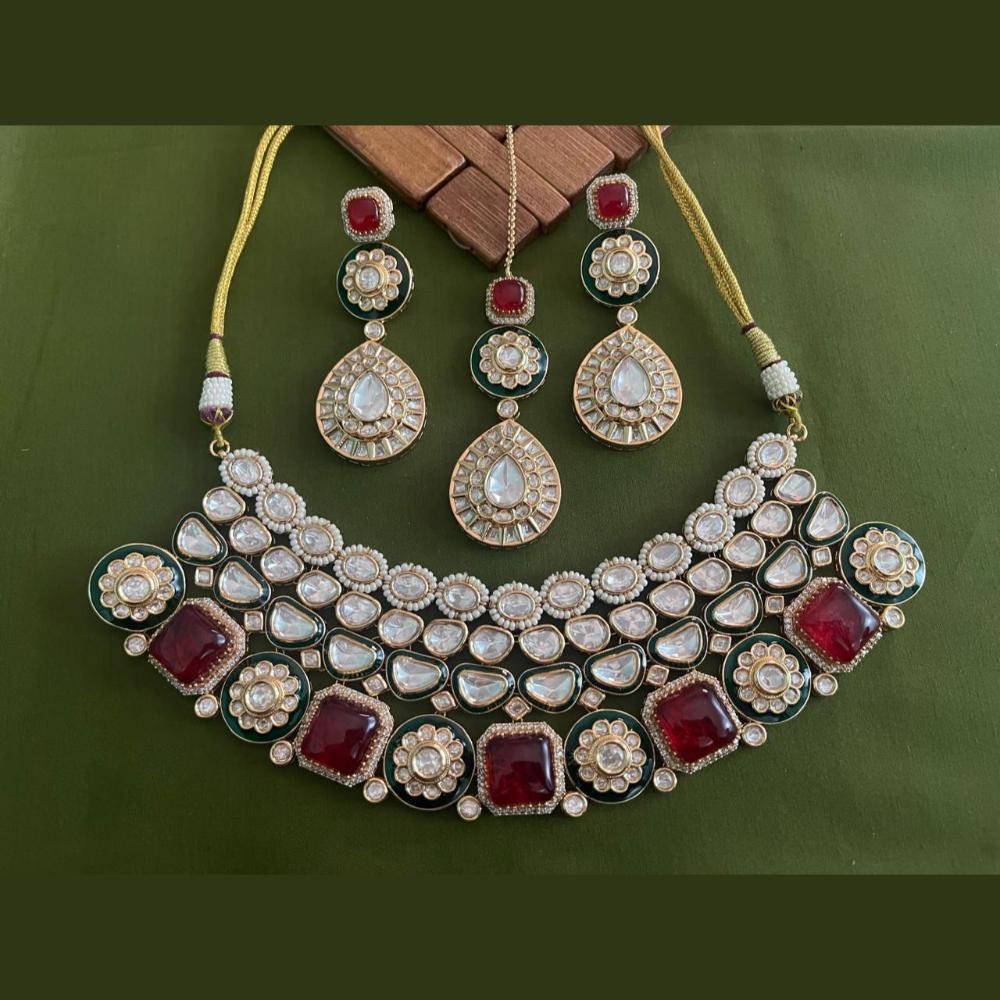 Arham Premium Gold Plated Designer Heavy Polki Kundan And Meenakari Choker Necklace Set