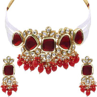 Gehana Mahal Gold Plated Kundan And Beads Choker Necklace Set