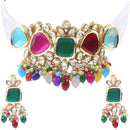 Gehana Mahal Gold Plated Kundan And Beads Choker Necklace Set