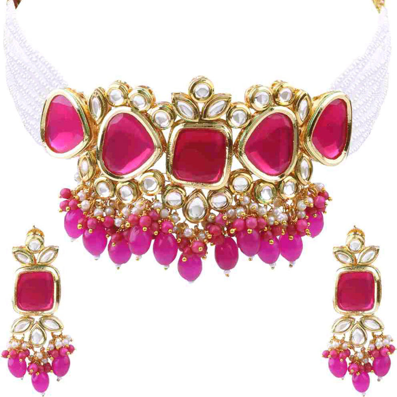 Knigght Angel Jewels Gold Plated Kundan And Beads Choker Necklace Set