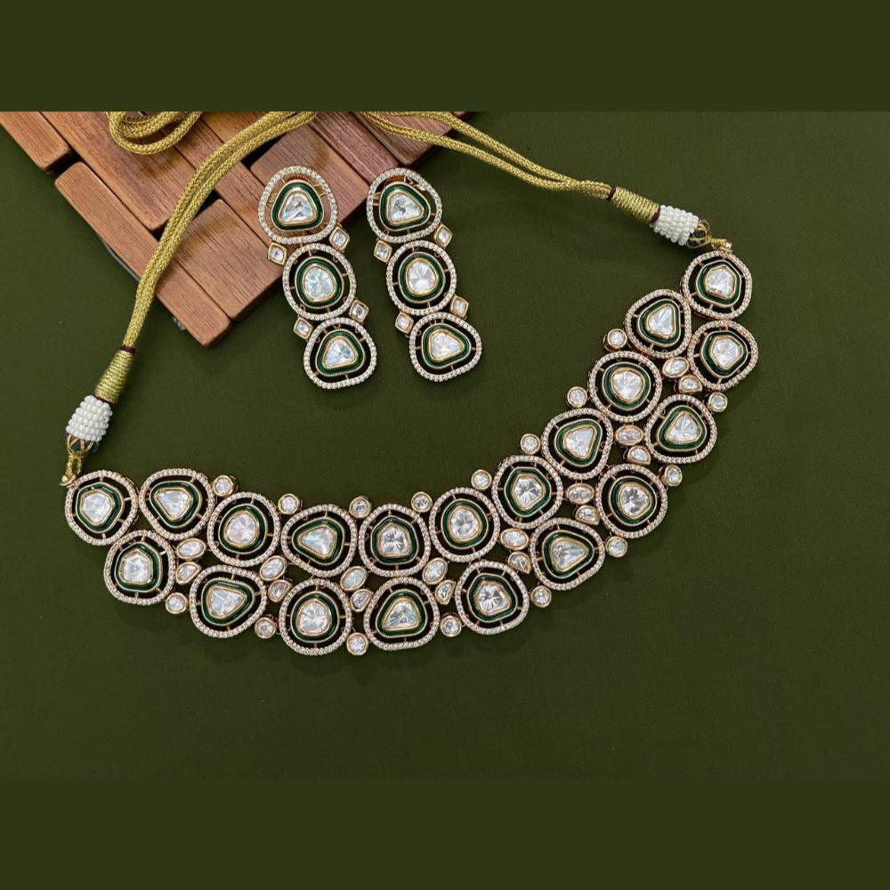 Arham Premium Gold Plated Designer Heavy Polki Kundan And Meenakari Choker Necklace Set