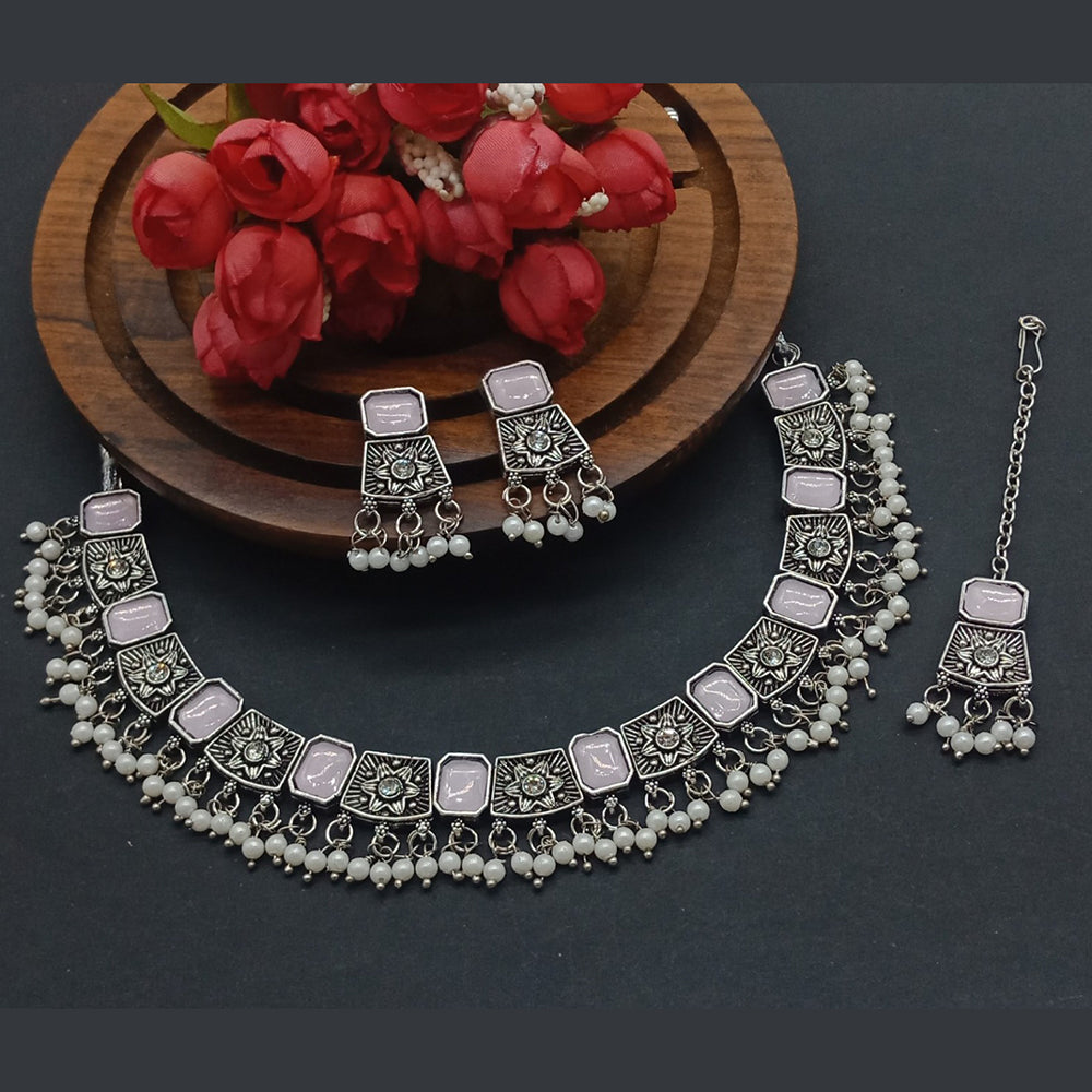 Gehana Mahal Oxidised Plated Crystal Stone Choker Necklace Set