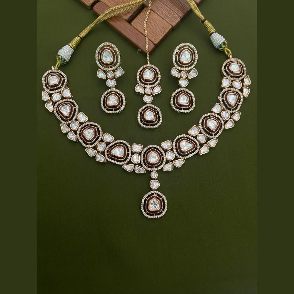 Arham Premium Gold Plated Designer Heavy Polki Kundan And Meenakari Necklace Set