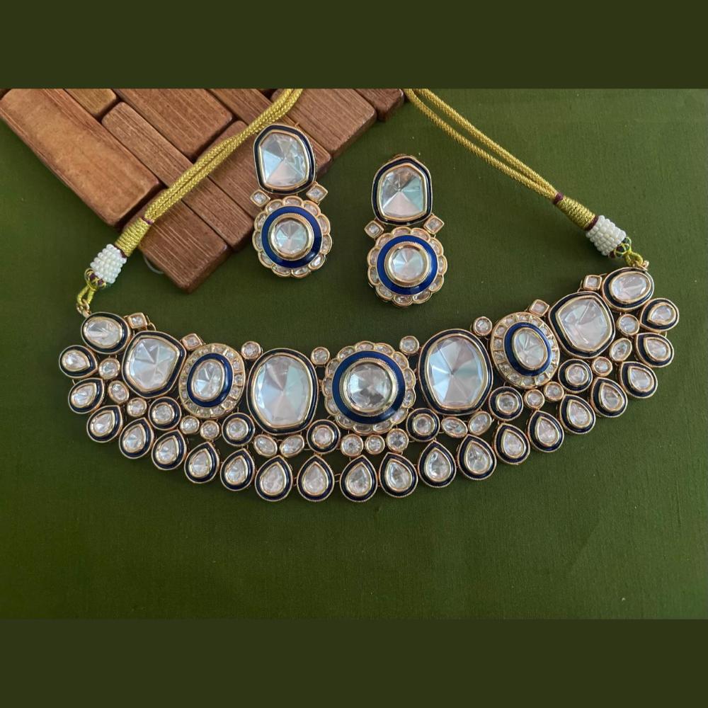 Arham Premium Gold Plated Designer Heavy Polki Kundan And Meenakari Choker Necklace Set