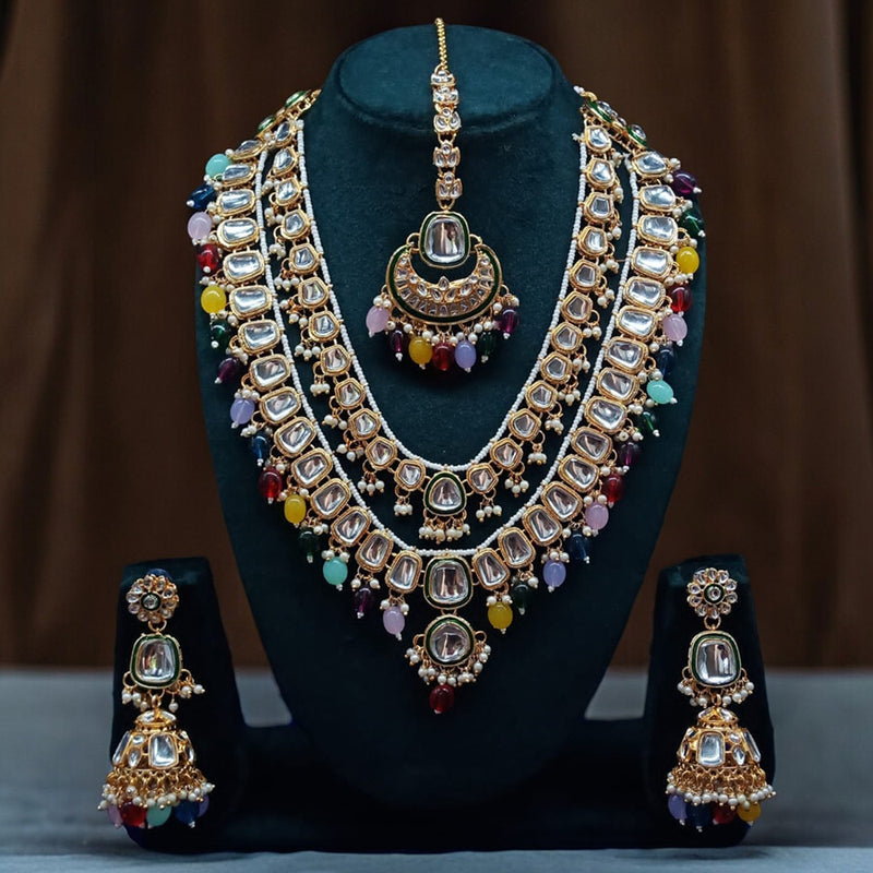 Gehana Mahal Gold Plated Kundan Stone Long Necklace Set